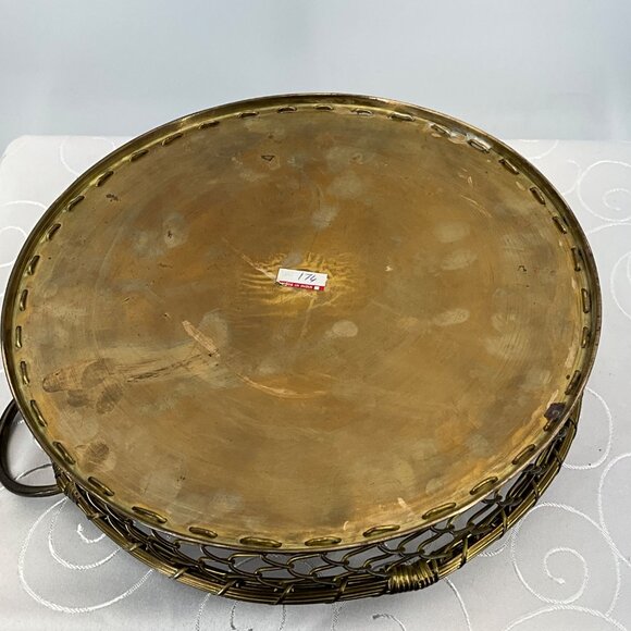 Vintage Brass Round Wire Basket Tray With Handles 12" Diameter‎ - Picture 3 of 5